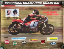 Vintage 1983 Twins Grand Prix Champion Team Leoni Sure-Fire Motorcycle Poster