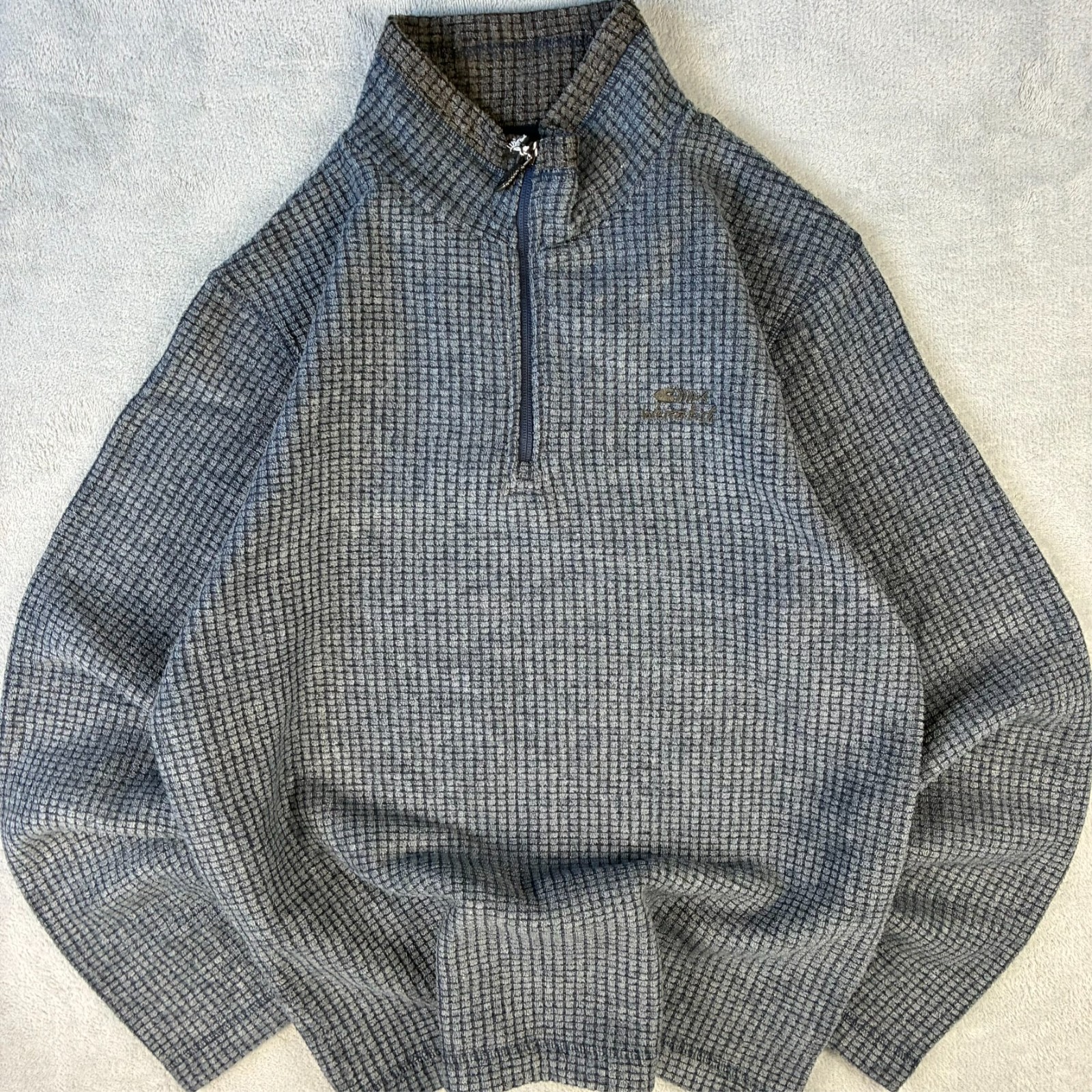 VTG Weird Fish Navy Blue Grey Waffle Fleece Size Medium 1/4 Quarter Zip Jumper image 3