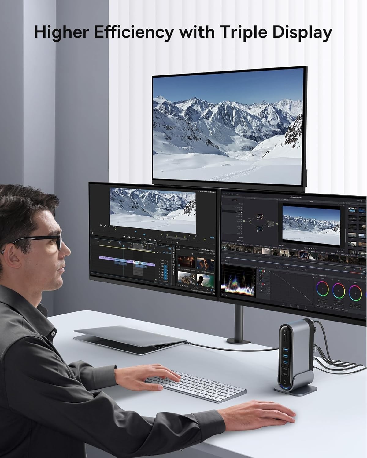 Baseus- 17 in 1 Docking Station - 3 Monitor; 2x HDMI+DP, 7 USB, 1Gbps Ethernet