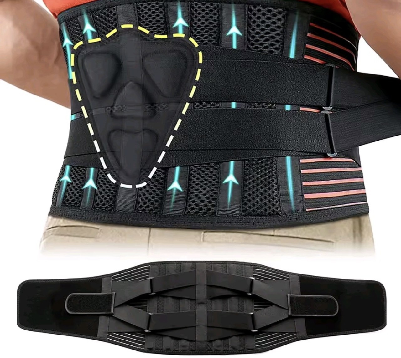 Ceinture lombaire de sport pour le bureau et la musculation gainante taille XL noir