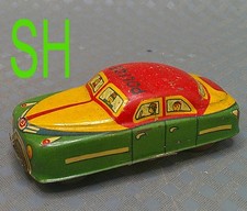 Vintage 1953 Tin Litho Friction Police Squad Car Vehicle Red Green Yellow Japan
