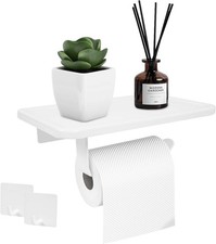 Toilet Paper Holder with Shelf, Space Aluminum TP Roll Holder, Self Adhesive