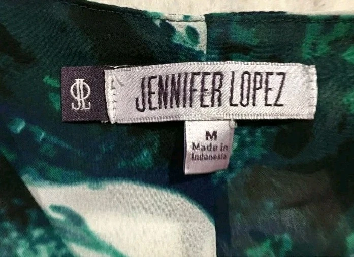 Jennifer Lopez Blouse Women's Medium Green White Angel Sleeve V-Neck Flowy - Image 4 of 4