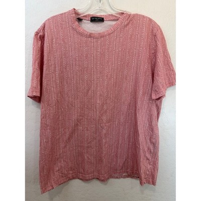 Saks Fifth Avenue Rose Pink Short-Sleeve Striped shirt XL 100% cotton scoop neck