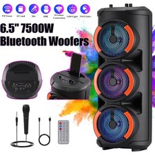 3 X 6.5" 7500W Bluetooth Speaker w/Mic Portable PA System RGB Lights TWS/ FM/USB