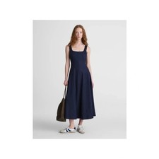 Madewell Rylee Midi Dress 10 Dark Navy Tencel Blend Squareneck Seamed Womens