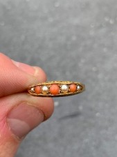 18ct gold natural coral seed pearl ring antique 1902