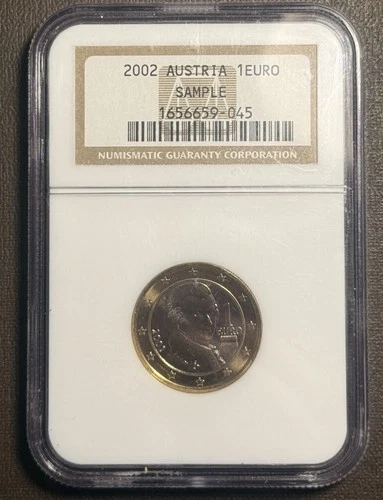 SCARCE 2002 Austria 1 Euro SAMPLE NGC ~ONLY 50 produced~