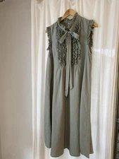 M.A. maud dainty Pure linen midi Ruffle Hem Heirloom dress Sage green -  10-12 