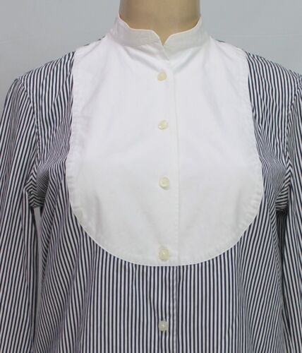 Lauren Ralph Lauren Bib-front Shirt 3/4 Sleeve Stripes White/Black Size S - Picture 3 of 8