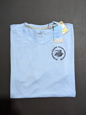 NWT MEN'S PUMA ALWAYS KNOW YOUR DISTANCE TEE, SIZE: M, COLOR: LIGHT BLUE (M7)