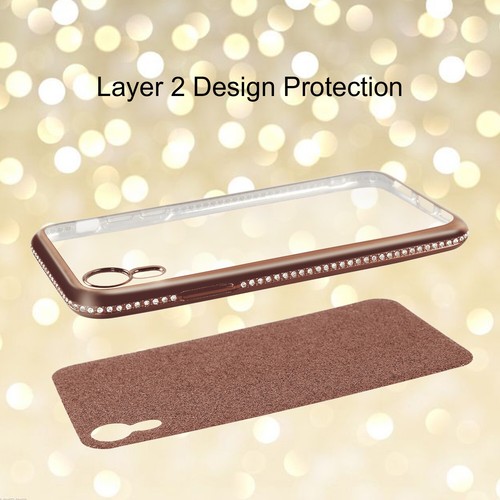 Funda para iPhone XR 6.1" femenina brillante anillo diamante agarre soporte incorporado - Imagen 16 de 20