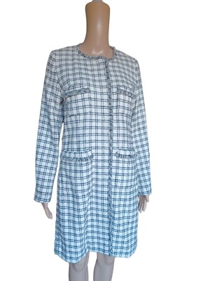Weekend Max Mara Womens Houndstooth Gray Long Coat Fringed Four Pocket Size 6