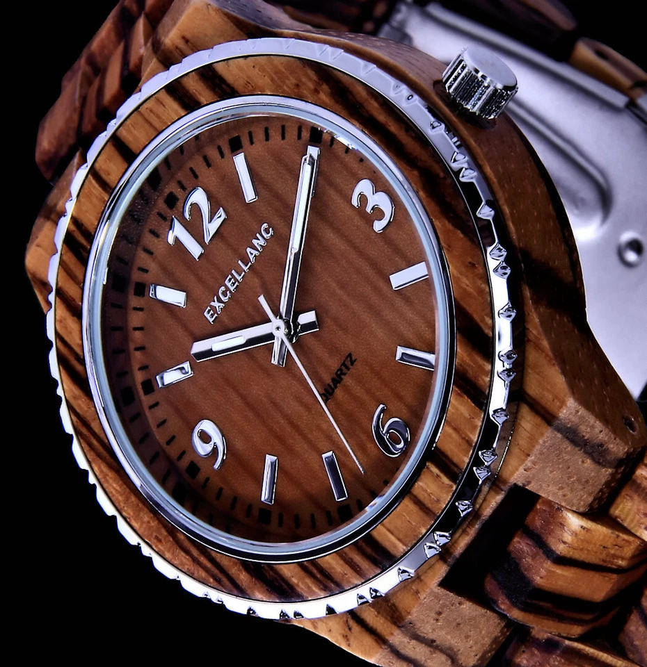 Excellanc Herren Armband Männer Uhr Zebra Holz Holzuhr braun Men Wooden Watch - Bild 3 von 4