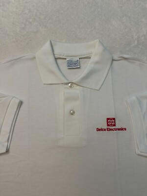 #ad Vintage 80s Delco Electronics Promo Embroidered Knit Collared Polo T Shirt L NEW $38.00