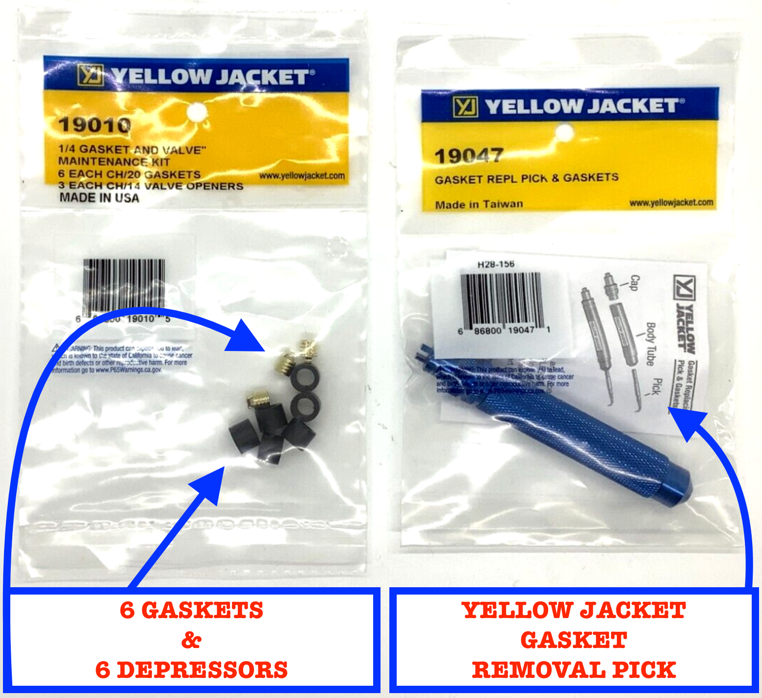 19010 Gaskets & Depressors + 19047 Yellow Jacket Removal Pick - Hvac Hose  Repair 686800190105 | eBay
