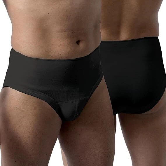 BEMAN 602 SLIP ERNIARIO UOMO ERNIA INGUINALE SPORT 90% COTONE CONTENITIVO NERO - Immagine 3 di 4