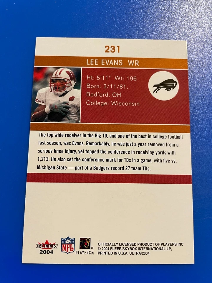 2004 Fleer Ultra Football #231 Lee Evans RC Bills 3B - Image 2 of 3