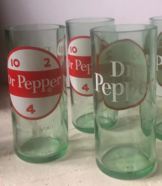 *RARE 6 Vintage DR PEPPER 2 4 10 Wavy GREEN Antique Drinking GLASSES 16