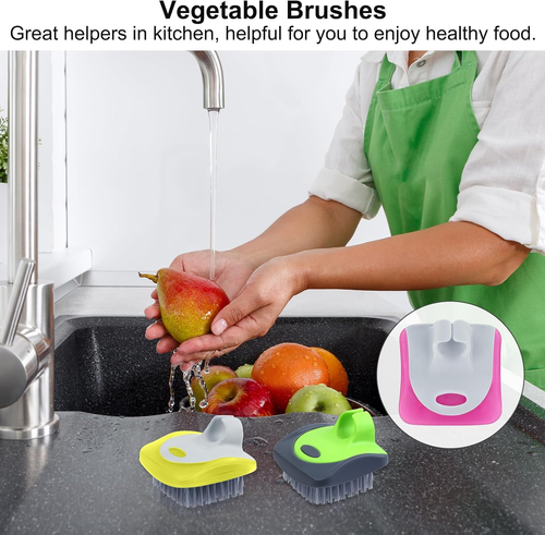 4 Piece Vegetable Brush Potato Scrubber Brush Silicone Hard and Soft Side Fruit - Picture 7 of 12