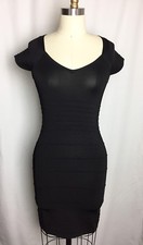 NWOT BEBE Black V Neck Cap Sleeve Bandage BodyCon Cocktail Dress Small