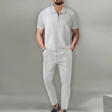 Men's Tracksuit 2 Piece Sweatsuit Set Polo Shirt Athletic Suit new