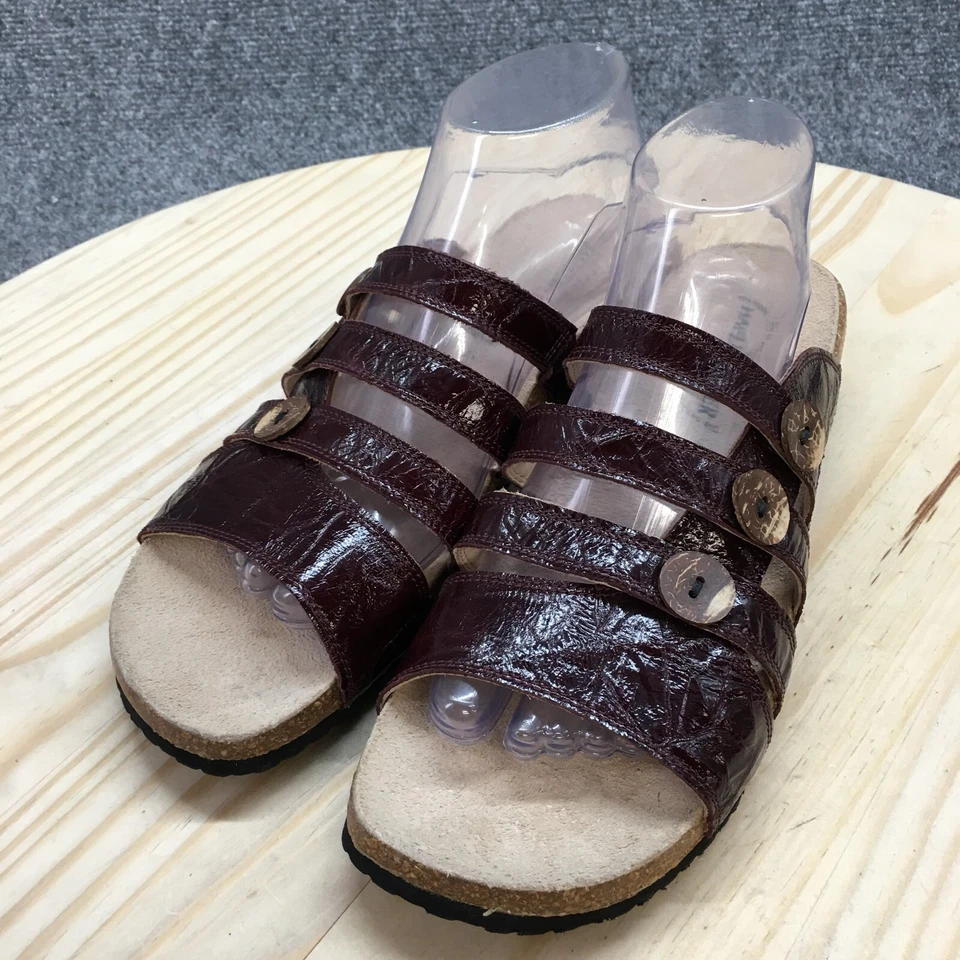 Sandalias Haflinger para mujer 41 deslizables planas sin cordones cuero borgoña punta abierta corcho Foto 3 de 4