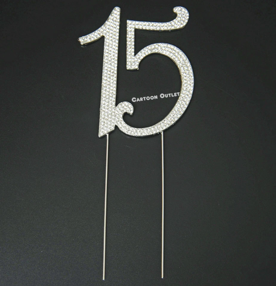 QUINCEANERA 蛋糕上衣银色水钻闪亮金属 MIS 15 XV 装饰精选 — 第 3/4 张图片