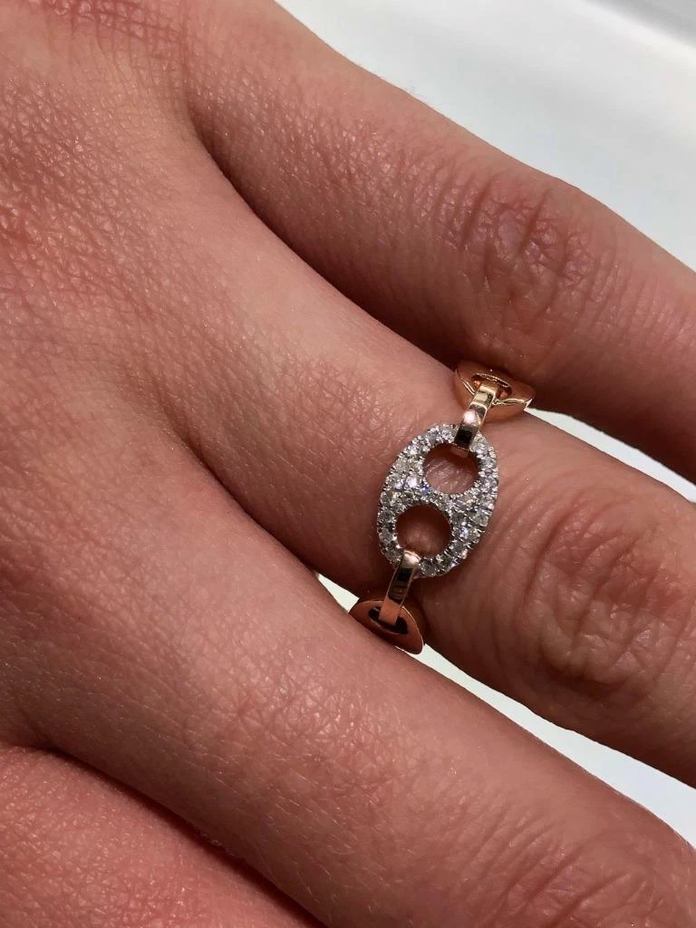 Bague éternité en or rose 14 carats et diamants blancs authentiques 0,20 ct pavé design Gucci