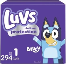 Luvs Platinum Protection Disposable Baby Diapers - Bluey - Size 1, 294 Count