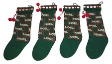 Vintage 80's Noel Knitted Christmas Stockings Rare RED Colored PomPoms 17"
