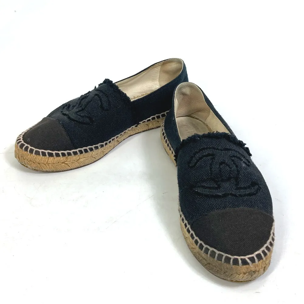 CHANEL G29762 CC Flat shoes Shoes Espadrille Canvas Black | eBay