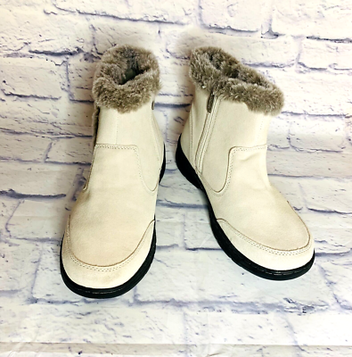 Khombu Women's Iris Winter Ankle Booties 9M Leather Suede Cream/Ivory Faux  Fur