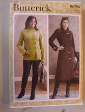 JACKET COAT BELT button up MISSES Size 8-16 BUTTERICK PATTERN B6793 R10805
