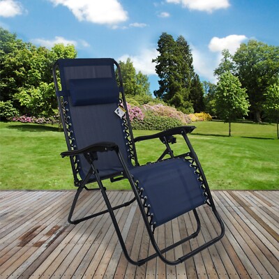 GARDEN CHAIR SUN LOUNGER PATIO NAVY RECLINING