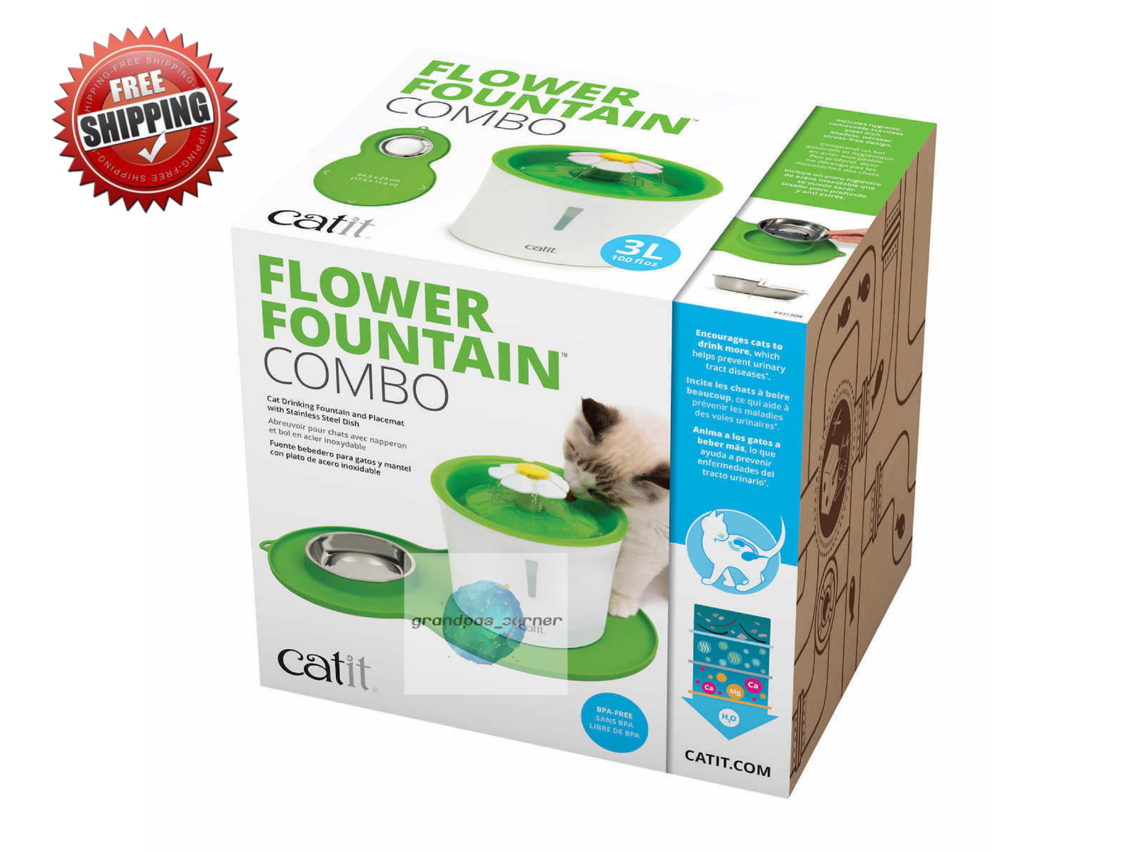 Catit Flower Fountain & Placemat Kit with 5 Replacement Filters 3L Water Bowl