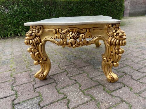Table Vintage 1940s Italian Baroque Beech Coffee with Beige Marble Top - Picture 12 of 13
