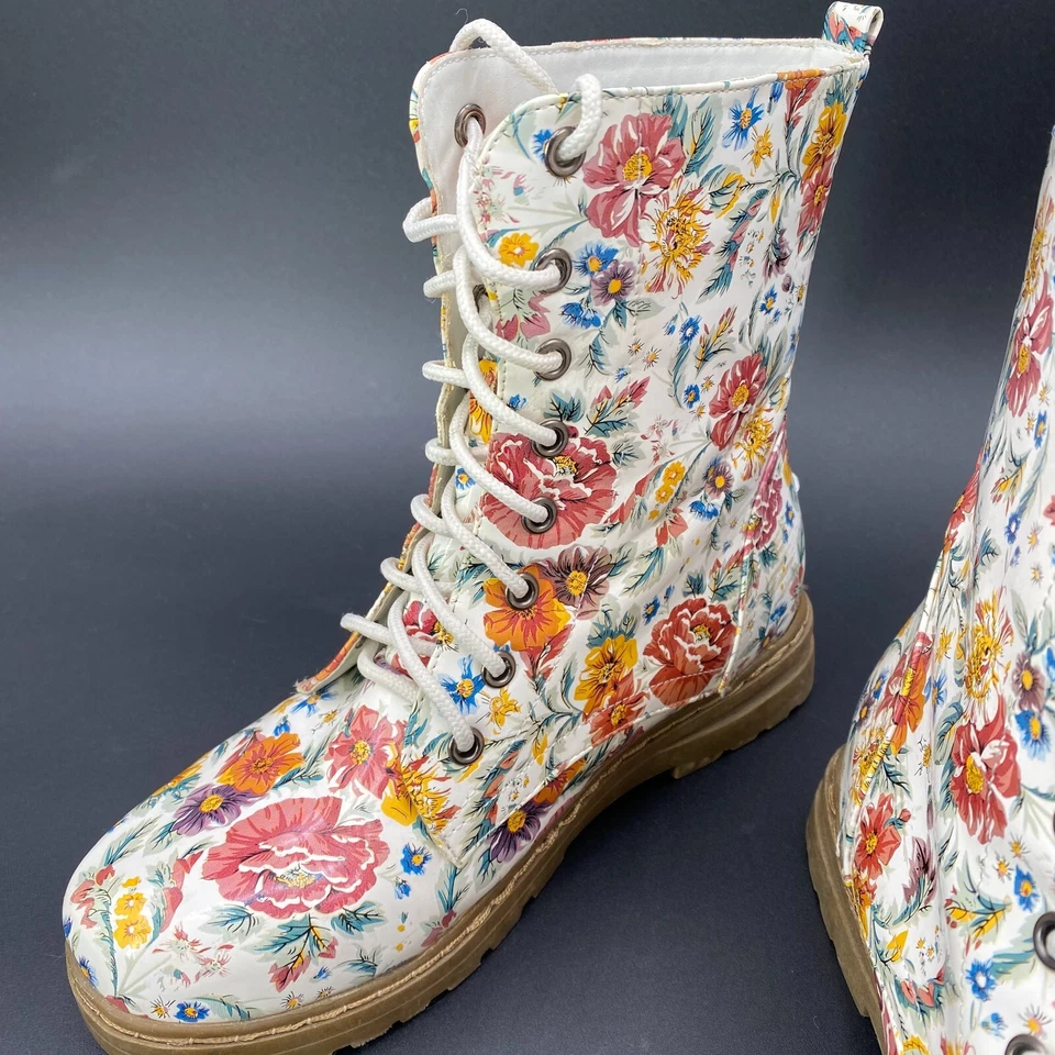 Botas Nature Breeze Goma Floral 7.5 Mujer Lluvia Punk Informales Retro Geniales Cordones Foto 3 de 4