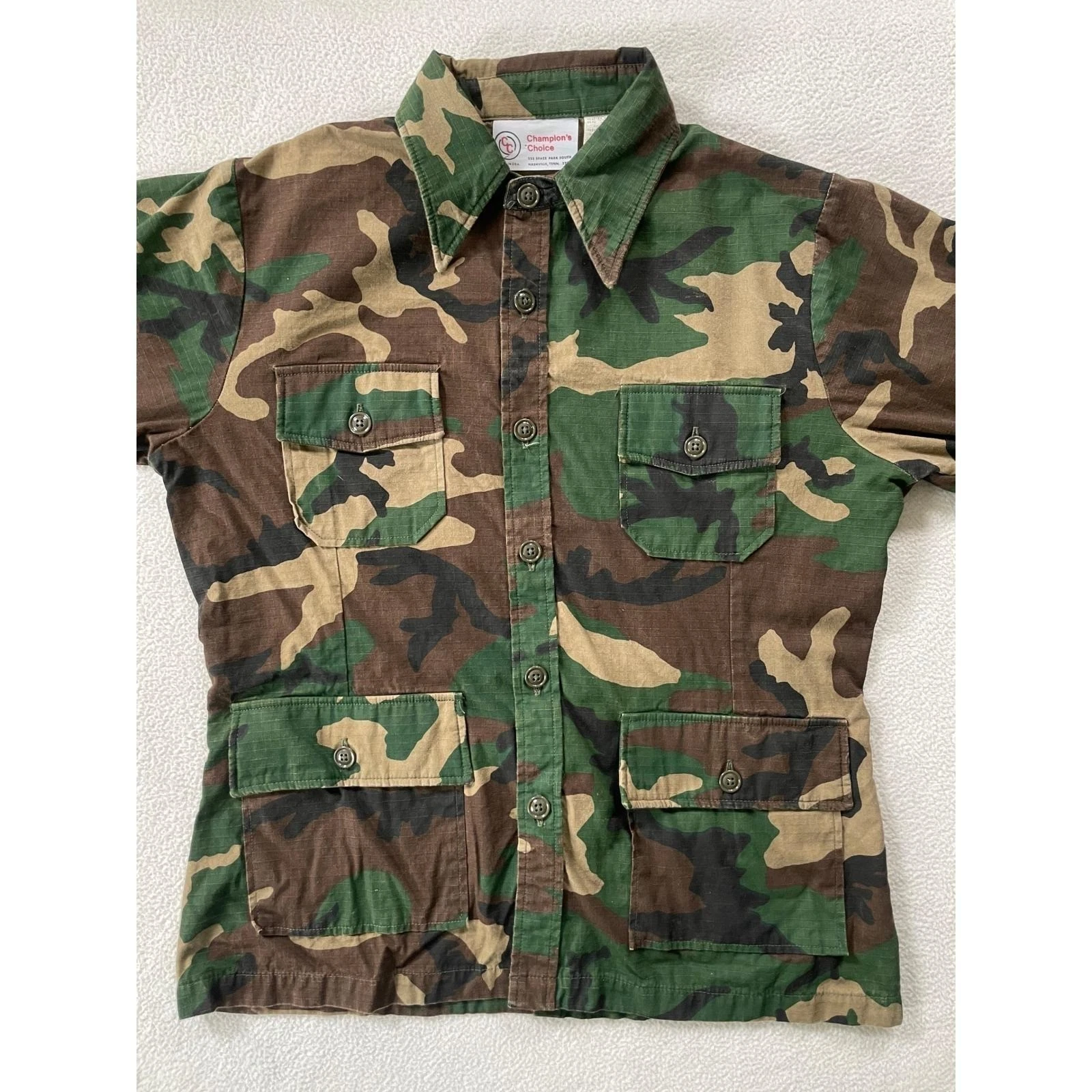 70s USA Champion's Choice Mens Large Utility Jacket Woodland Camo Ripstop Cotton - product detail image 12