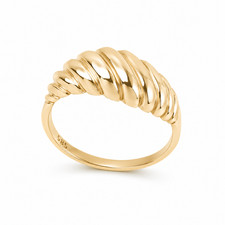 14K Solid Gold Croissant Dome Ring ? Ribbed Statement Ring, Chunky Gold Rin