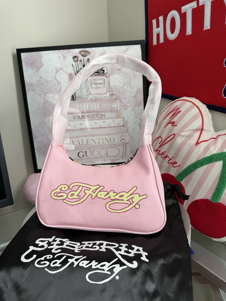 ED  HARDY X SIBERIA HILLS  TIGER PRINT Y2K PINK SHOULDER BAG W /DUST BAG  - Image 2 of 4