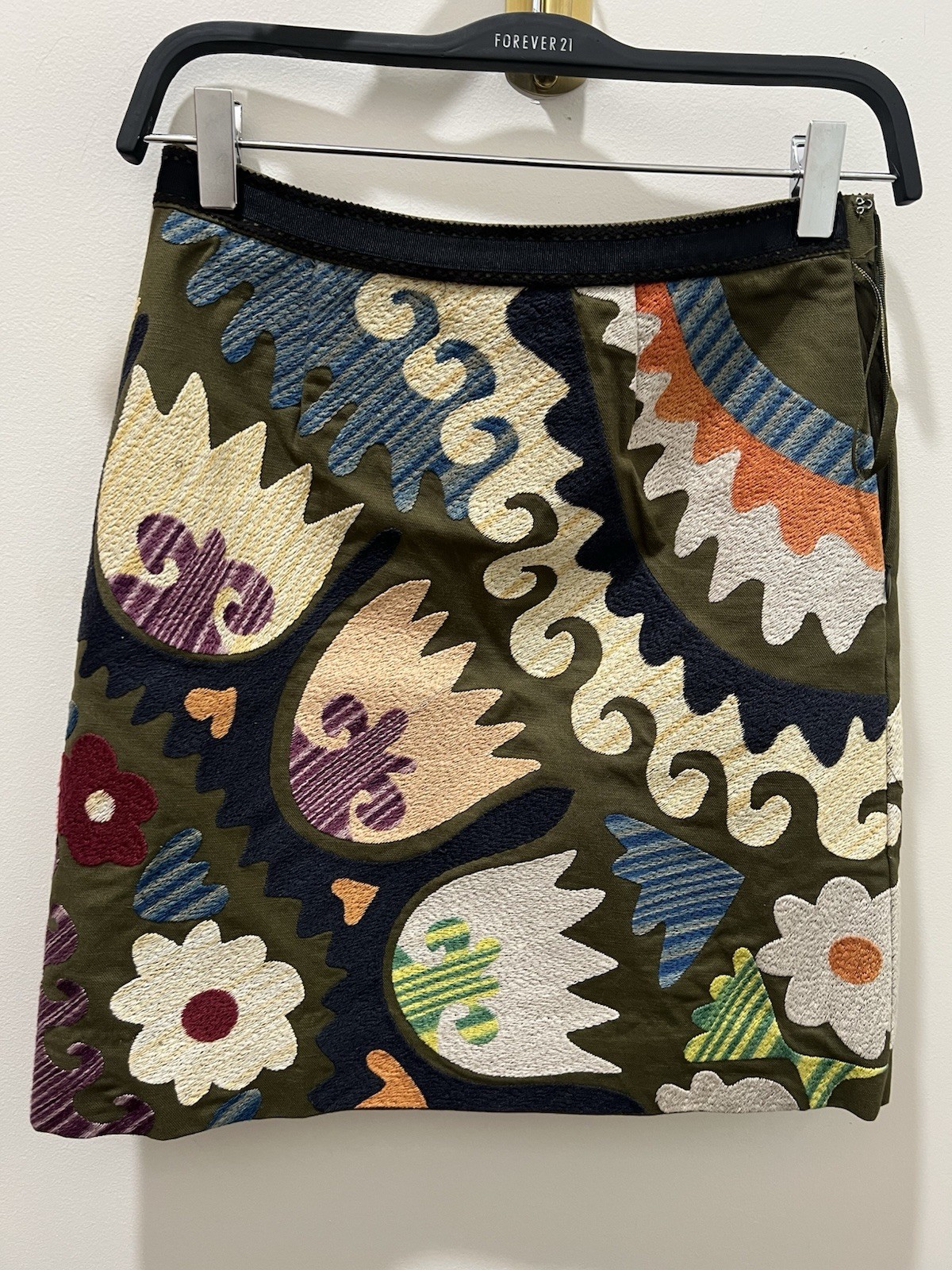 Skirt Short Anthropologie Vanessa Virginia Green Orange Embroidered Size 0-image