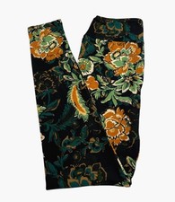 LuLaRoe Leggings OS One Size HTF BLACK GREEN GOLD Flower Abstract LILY ROSE Soft