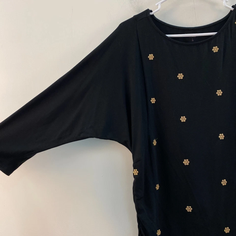 Camiseta grande de algodón negra de manga larga para mujer Coldwater Creek 23746 Foto 3 de 4