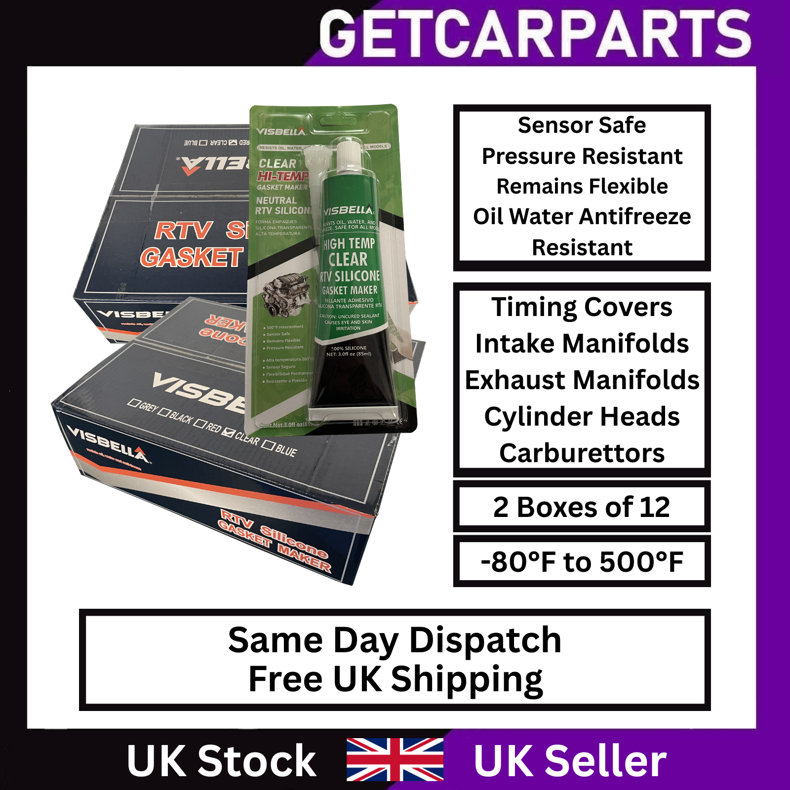 Visbella RTV Silicone High Temp Black Gasket Sealant -80°F 650°F 105g - Image 24