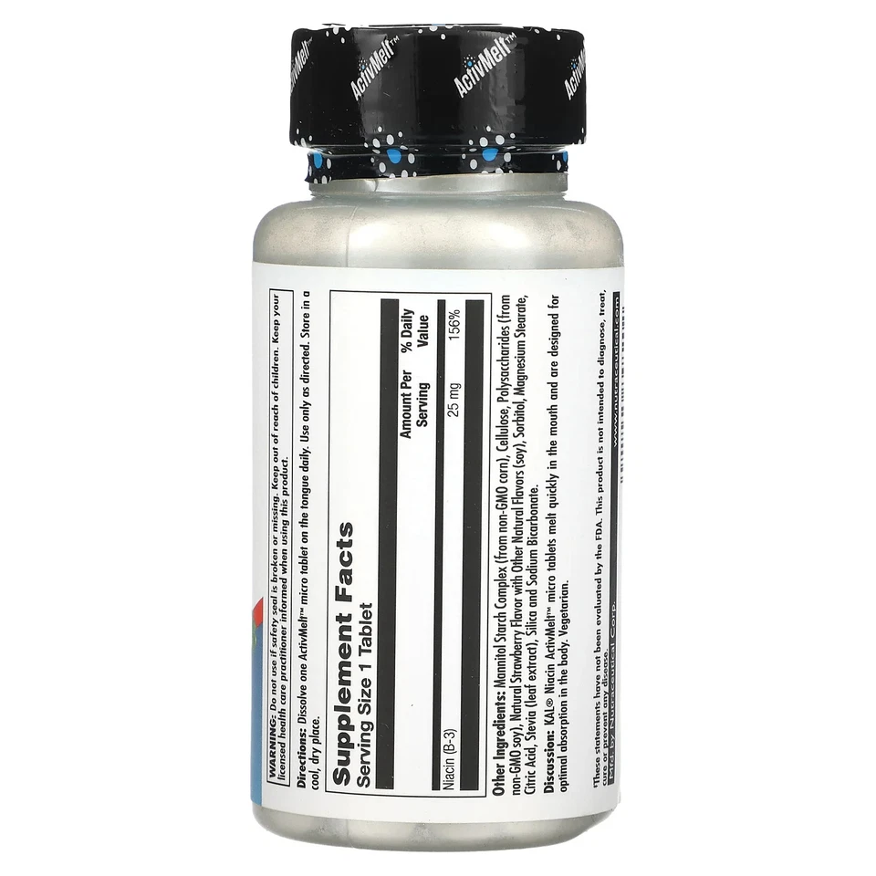 KAL Niacina Morango 25 mg 200 Micro Comprimidos Vegetariano - Imagem 2 de 3