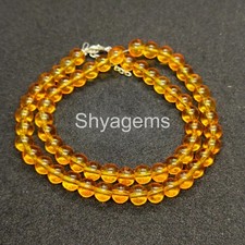 Yellow Citrine Beads Necklace, 8mm Round Necklace Natural Citrine Gemstone