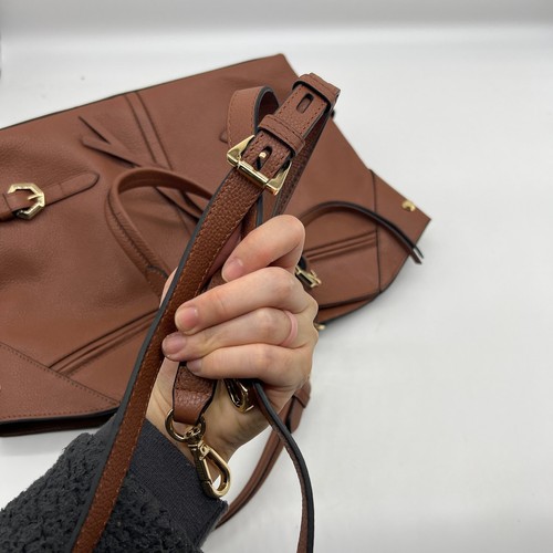 LODIS Womens Purse Texas Leather Nikki Satchel Brown Chestnut - Picture 12 of 15