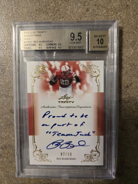 Rex Burkhead 2013 Leaf Trinity inscription signature card 2/10 Nebraska Huskers