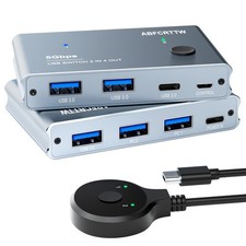 USB 3.0 Switch 2 in 4 Out with Desktop Controller, Aluminum USB Switch for 2 ...